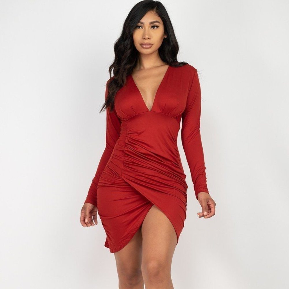 Ruched Wrap Bodycon Dress